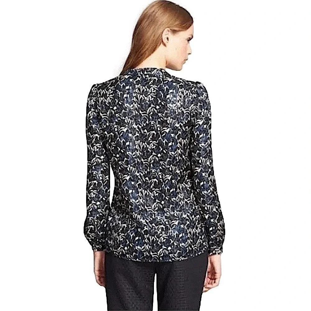 Tory Burch Caralyn Silk Floral Sheen Long Sleeve Button Down Blouse Shirt 4